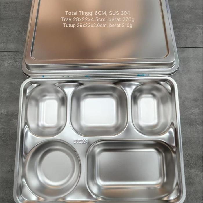 Food Tray Stainless Steel OMPRENG SUS304 5 Sekat Tinggi 6CM Standard BGN